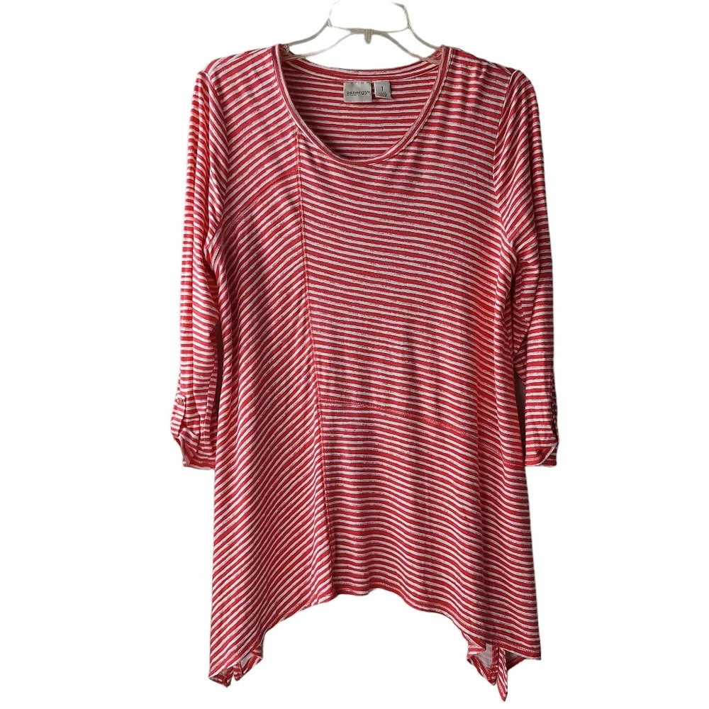 Chico's Zenergy Striped Scoop-Neck 3/4 Sleeves Tunic Top
